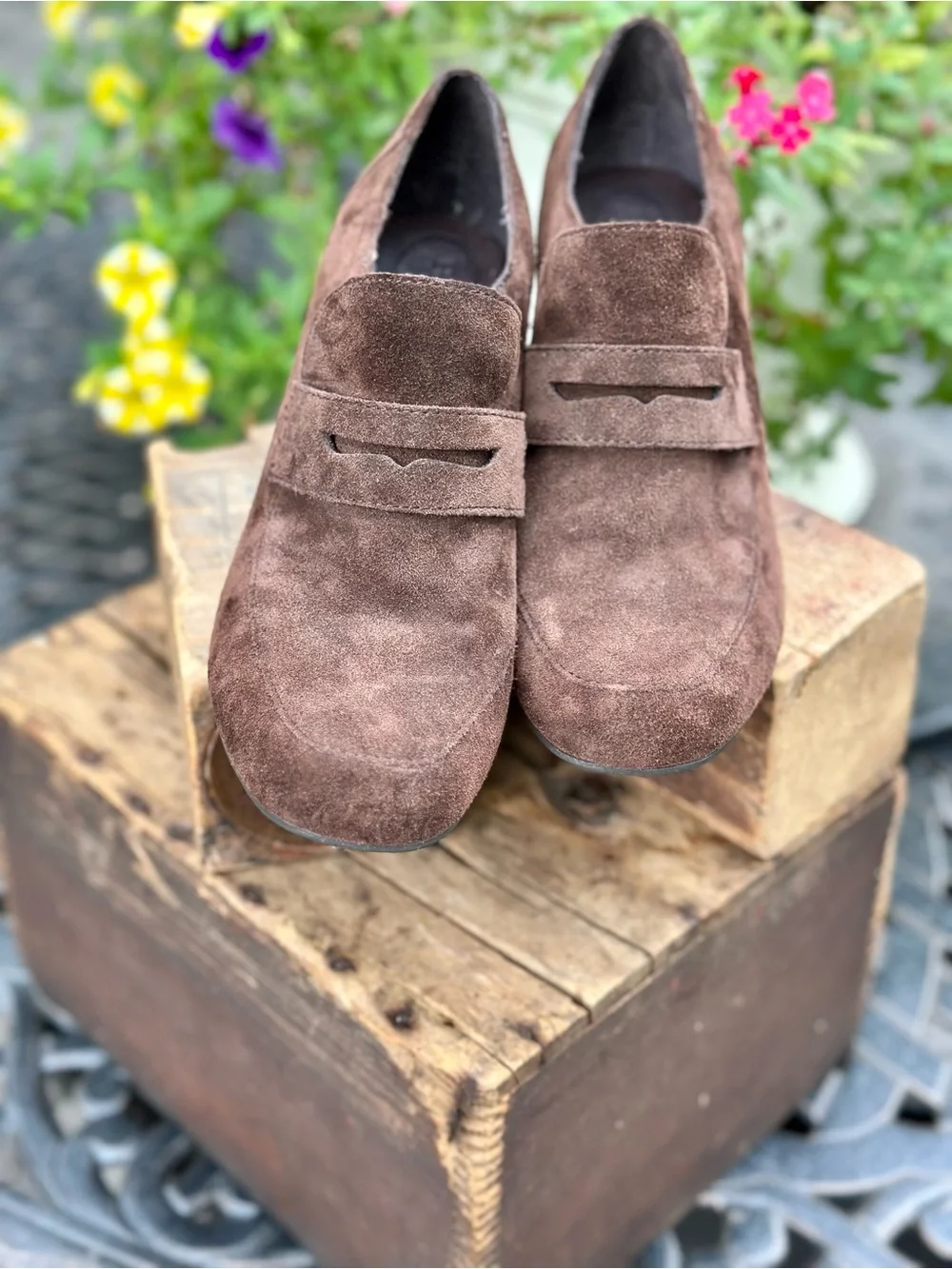 Born Brown Suede Heeled Loafers Penny Loafer Pumps 7M Comfort Shoes